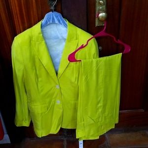 NWT J Crew chartreuse cupro suit sz 8 jacket sz 6 pants